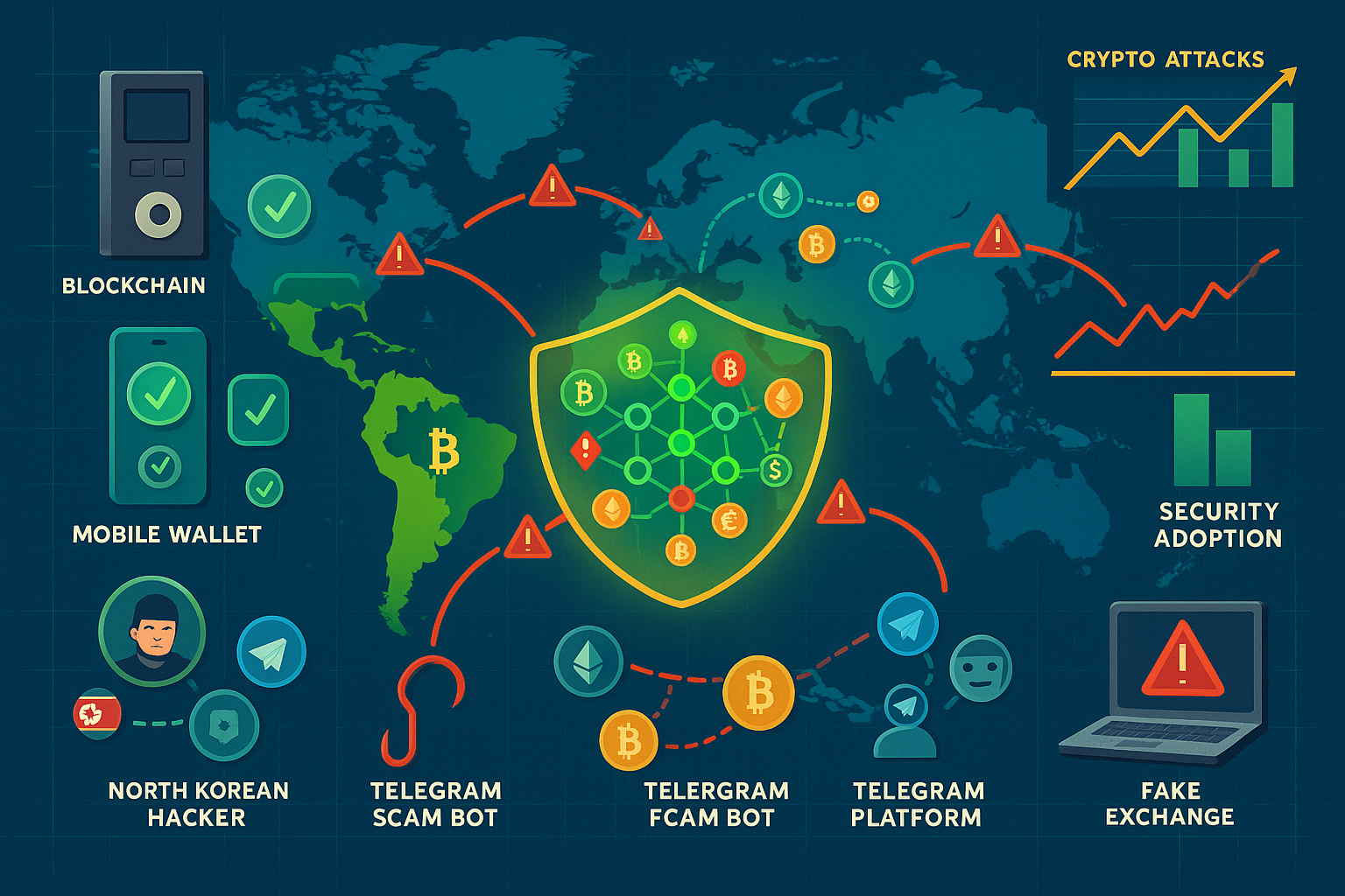 A segurança das criptomoedas depende fundamentalmente da proteção das chaves privadas Hardware wallets oferecem o mais alto nível de segurança para armazenamento de criptomoedas Nunca compartilhe sua seed phrase com ninguém pois ela é a chave para seus fundos Exchanges centralizadas apresentam riscos de hack e devem ser usadas apenas para trading Cold storage é a forma mais segura de guardar grandes quantidades de criptomoedas Autenticação de dois fatores é essencial para proteger contas em exchanges Phishing é uma das principais ameaças aos usuários de criptomoedas no Brasil Sempre verifique duas vezes o endereço da carteira antes de enviar criptomoedas Backup da carteira deve ser feito regularmente e armazenado em local seguro Malware pode comprometer carteiras de software e roubar chaves privadas Contratos inteligentes podem conter vulnerabilidades que permitem roubo de fundos DeFi apresenta riscos adicionais devido à natureza experimental dos protocolos Regulamentação brasileira de criptomoedas está evoluindo para maior segurança KYC é importante para identificar usuários e prevenir lavagem de dinheiro Ransomware ataca cada vez mais usuários de criptomoedas e exchanges Engenharia social é usada por criminosos para obter acesso às carteiras Diversificação reduz riscos de perda total dos investimentos em crypto Updates de software de carteira devem ser feitos apenas de fontes oficiais Senhas fortes são fundamentais para proteger acesso às carteiras digitais Wi-fi público não deve ser usado para acessar carteiras de criptomoedas Computadores infectados podem capturar chaves privadas e senhas URLs falsas imitam sites legítimos para roubar credenciais de usuários Cold wallets mantêm chaves privadas completamente offline Hot wallets são convenientes mas menos seguros que cold storage Paper wallets devem ser impressas em impressoras offline e seguras Multi-signature wallets exigem múltiplas assinaturas para autorizar transações Exchanges descentralizadas oferecem mais controle mas exigem maior conhecimento Smart contracts auditados reduzem riscos de vulnerabilidades e exploits Ataques de 51 por cento podem comprometer blockchains menores Private keys perdidas resultam em perda permanente dos fundos Seed phrases de 12 ou 24 palavras devem ser memorizadas ou guardadas fisicamente Carteiras móveis são convenientes mas apresentam riscos de malware Desktop wallets são mais seguras que web wallets para armazenamento Browser extensions podem ser comprometidas por ataques maliciosos Hardware wallets devem ser comprados apenas de fabricantes oficiais Firmware de hardware wallets deve ser verificado antes do uso PIN codes protegem hardware wallets contra acesso físico não autorizado Recovery phrases permitem restaurar carteiras em caso de perda do dispositivo Endereços Bitcoin começam com 1 3 ou bc1 dependendo do tipo Endereços Ethereum começam sempre com 0x seguido de caracteres alfanuméricos Transações de criptomoedas são irreversíveis uma vez confirmadas na blockchain Taxas de rede flutuam conforme a demanda e podem afetar confirmações Confirmações múltiplas aumentam a segurança das transações recebidas Exchanges brasileiras devem seguir regulamentações da Receita Federal Declaração de imposto de renda deve incluir ganhos com criptomoedas Anonimato em criptomoedas é limitado pois transações são públicas Privacy coins oferecem maior anonimato mas podem ter restrições legais Mixing services podem ser usados para aumentar privacidade mas têm riscos legais Compliance é essencial para exchanges operarem legalmente no Brasil AML anti money laundering ajuda a prevenir uso criminoso de criptomoedas Whitelist de endereços reduz riscos de envio para destinos incorretos Time locks podem proteger fundos por período determinado Multi-factor authentication deve ser habilitada em todas as contas crypto Email security é crucial pois muitos ataques começam por phishing Social media não deve ser usado para discutir holdings de criptomoedas Public wifi networks são inseguros para transações de criptomoedas VPN pode adicionar camada extra de segurança para acesso remoto Antivirus atualizado ajuda a proteger contra malware especializado em crypto Firewall configurado adequadamente bloqueia conexões maliciosas Operating system updates corrigem vulnerabilidades que podem afetar carteiras Browser security deve ser mantida com plugins e extensões atualizados Password managers ajudam a criar e gerenciar senhas únicas e fortes Encrypted communications protegem discussões sobre investimentos em crypto Backup encryption garante que backups não sejam legíveis se comprometidos Air-gapped computers oferecem máxima segurança para gerar chaves privadas Live operating systems podem ser usados para acesso temporário seguro Secure boot previne modificações maliciosas no sistema operacional TPM chips adicionam camada de segurança hardware para chaves Biometric authentication pode ser usada para proteger acesso às carteiras Geolocation tracking deve ser desabilitado em aplicativos de carteira Screen recording malware pode capturar informações sensíveis da tela Keyloggers registram digitação e podem roubar senhas e chaves Clipboard hijacking substitui endereços copiados por endereços dos atacantes DNS spoofing pode redirecionar usuários para sites maliciosos Man-in-the-middle attacks interceptam comunicações entre usuário e serviços Session hijacking permite que atacantes assumam controle de contas ativas Credential stuffing usa senhas vazadas para acessar múltiplas contas Brute force attacks tentam descobrir senhas testando múltiplas combinações Dictionary attacks usam palavras comuns para tentar quebrar senhas Rainbow tables aceleram processo de quebra de hashes de senhas Social engineering explora fatores humanos para obter acesso não autorizado Pretexting cria cenários falsos para extrair informações confidenciais Baiting oferece algo atrativo para induzir comportamento inseguro Quid pro quo promete benefícios em troca de informações ou acesso Tailgating permite acesso físico não autorizado seguindo pessoas autorizadas Shoulder surfing observa entrada de senhas e códigos em locais públicos Dumpster diving procura informações descartadas inadequadamente Impersonation se passa por pessoas ou entidades confiáveis Authority exploitation usa aparência de autoridade para induzir compliance Urgency tactics criam pressão temporal para decisões inseguras Fear tactics usam ameaças para forçar ações que comprometem segurança Curiosity exploitation usa interesse natural para induzir cliques maliciosos Trust exploitation abusa de relacionamentos estabelecidos para ganhar acesso Insider threats vêm de pessoas com acesso legítimo que agem maliciosamente Supply chain attacks comprometem software ou hardware antes da entrega Zero-day exploits usam vulnerabilidades desconhecidas antes de patches Advanced persistent threats mantêm acesso prolongado para extração de dados Distributed denial of service pode derrubar serviços de criptomoedas SQL injection pode comprometer bancos de dados de exchanges Cross-site scripting pode roubar cookies e sessões de usuários Buffer overflow pode permitir execução de código malicioso Privilege escalation permite atacantes ganharem acesso administrativo Remote code execution permite controle total de sistemas comprometidos Data exfiltration remove informações sensíveis sem detecção Steganography esconde dados maliciosos em arquivos aparentemente inocentes Rootkits operam no nível do sistema operacional evitando detecção Bootkit infecta processo de inicialização para controle persistente Fileless malware opera na memória sem deixar rastros no disco Living off the land usa ferramentas legítimas para atividades maliciosas Incident response deve ser planejado antes de qualquer comprometimento ocorrer Forensic analysis ajuda a entender como ataques foram executados Business continuity planning garante operação durante incidentes de segurança Disaster recovery procedures restauram operações após eventos catastróficos Security awareness training educa usuários sobre ameaças atuais Penetration testing identifica vulnerabilidades antes que sejam exploradas Vulnerability assessment mapeia pontos fracos em sistemas e processos