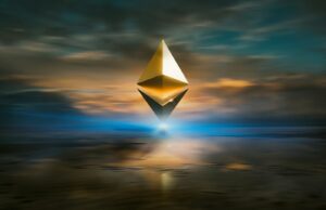 Logo do Ethereum com reflexo em agua