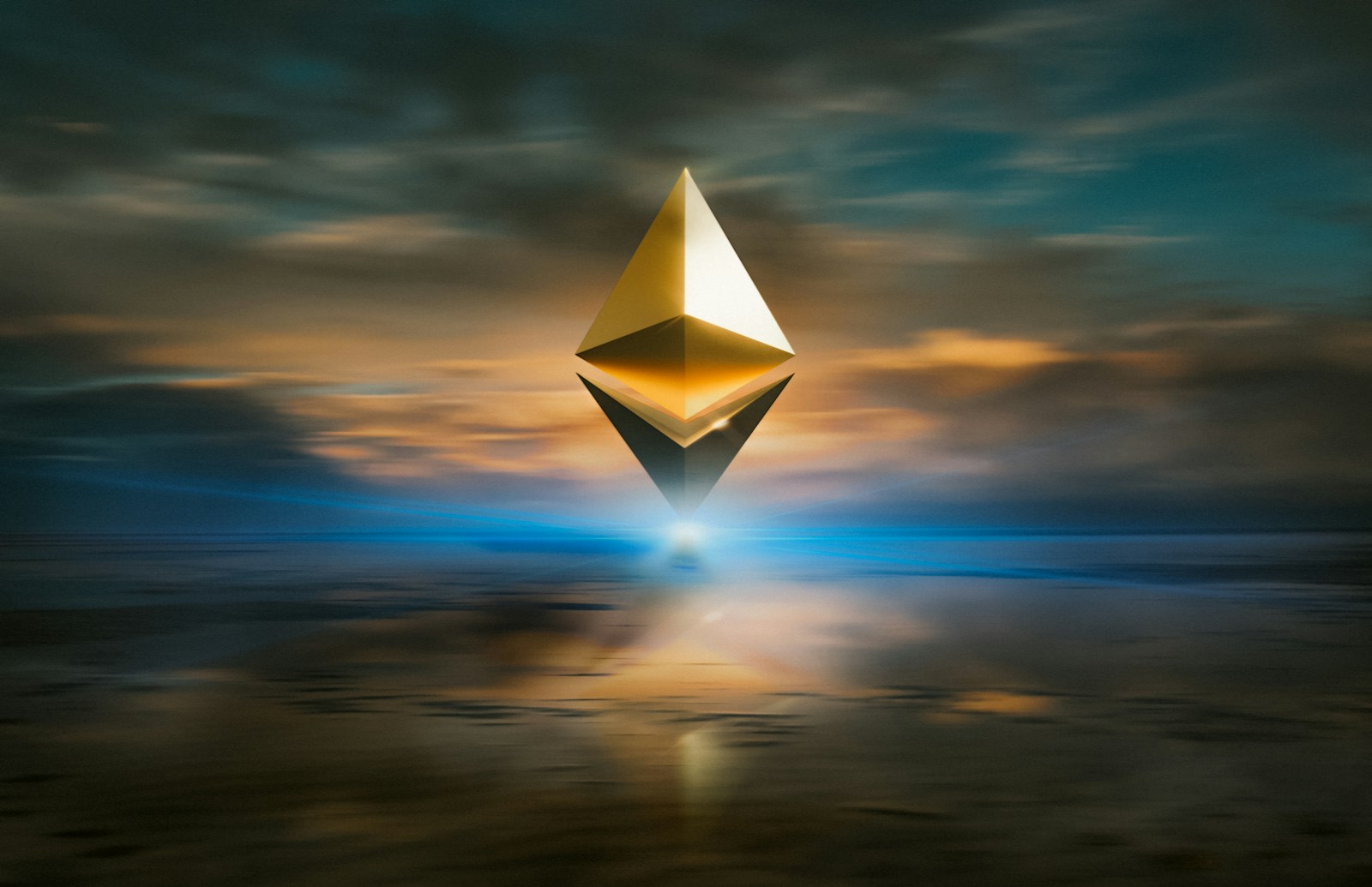 Logo do Ethereum com reflexo em agua