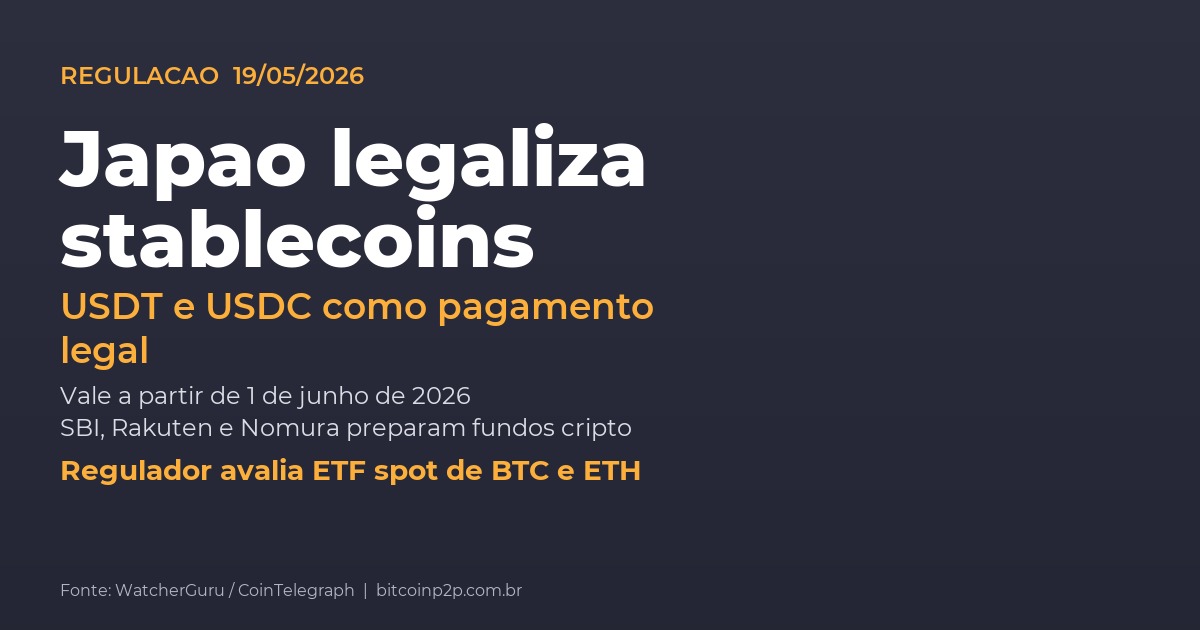 Japao reconhece stablecoins estrangeiras como pagamento legal e prepara ETF de Bitcoin