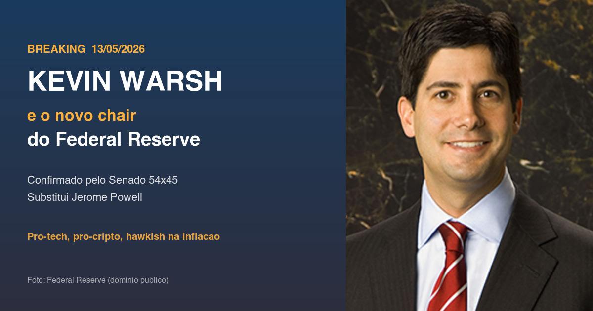 Kevin Warsh confirmado pelo Senado como novo presidente do Federal Reserve em 13 de maio de 2026