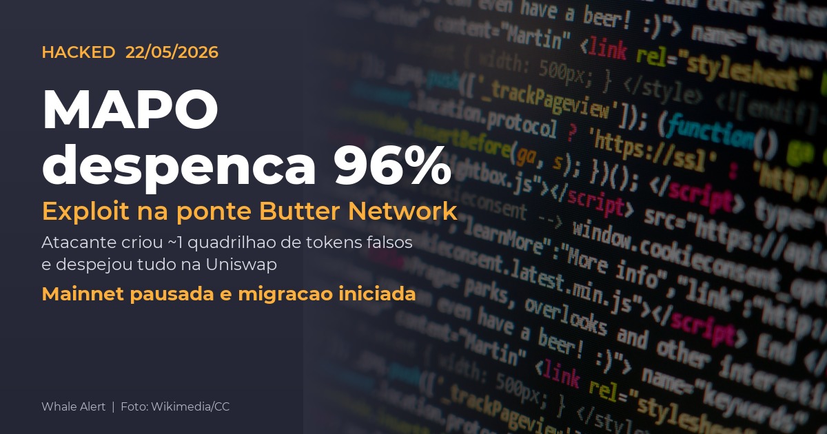Token MAPO, do MAP Protocol, despenca 96% apos exploit na ponte Butter Network. Credito: Whale Alert