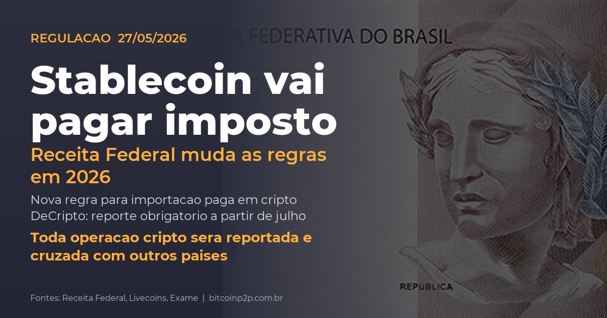 Receita Federal muda regras de cripto em 2026 e stablecoin vai pagar imposto no Brasil