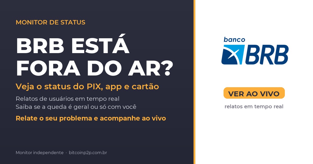 BRB fora do ar hoje: status do PIX, app e cartao em tempo real
