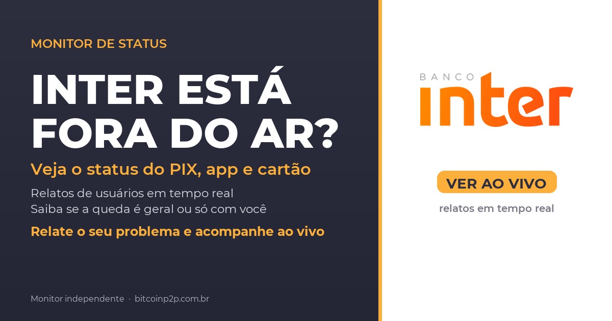 Inter fora do ar hoje: status do PIX, app e cartao em tempo real