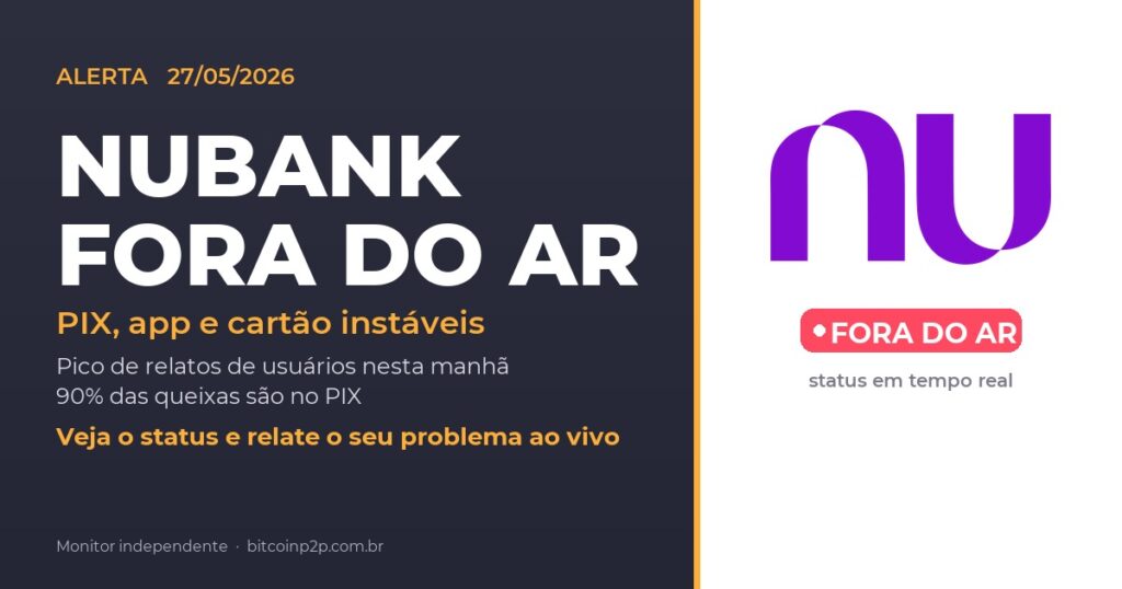 Nubank fora do ar hoje: status do PIX, app e cartao em tempo real