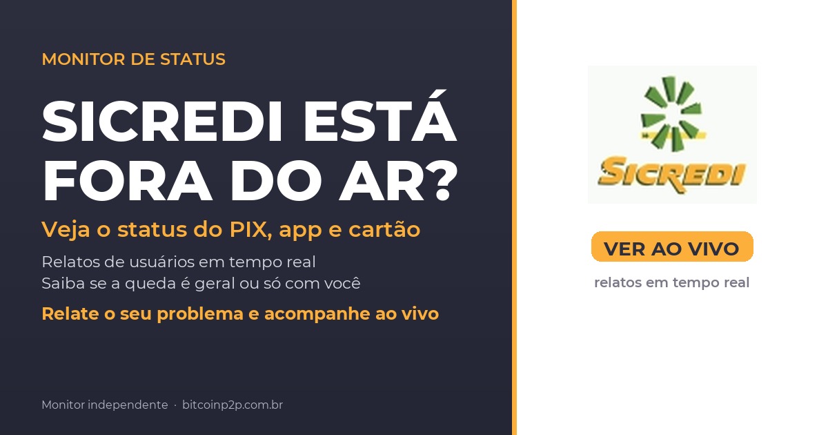 Sicredi fora do ar hoje: status do PIX, app e cartao em tempo real