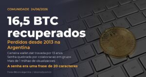 Recuperar bitcoin perdido: 16,5 BTC desbloqueados pela comunidade Bitcoin Argentina
