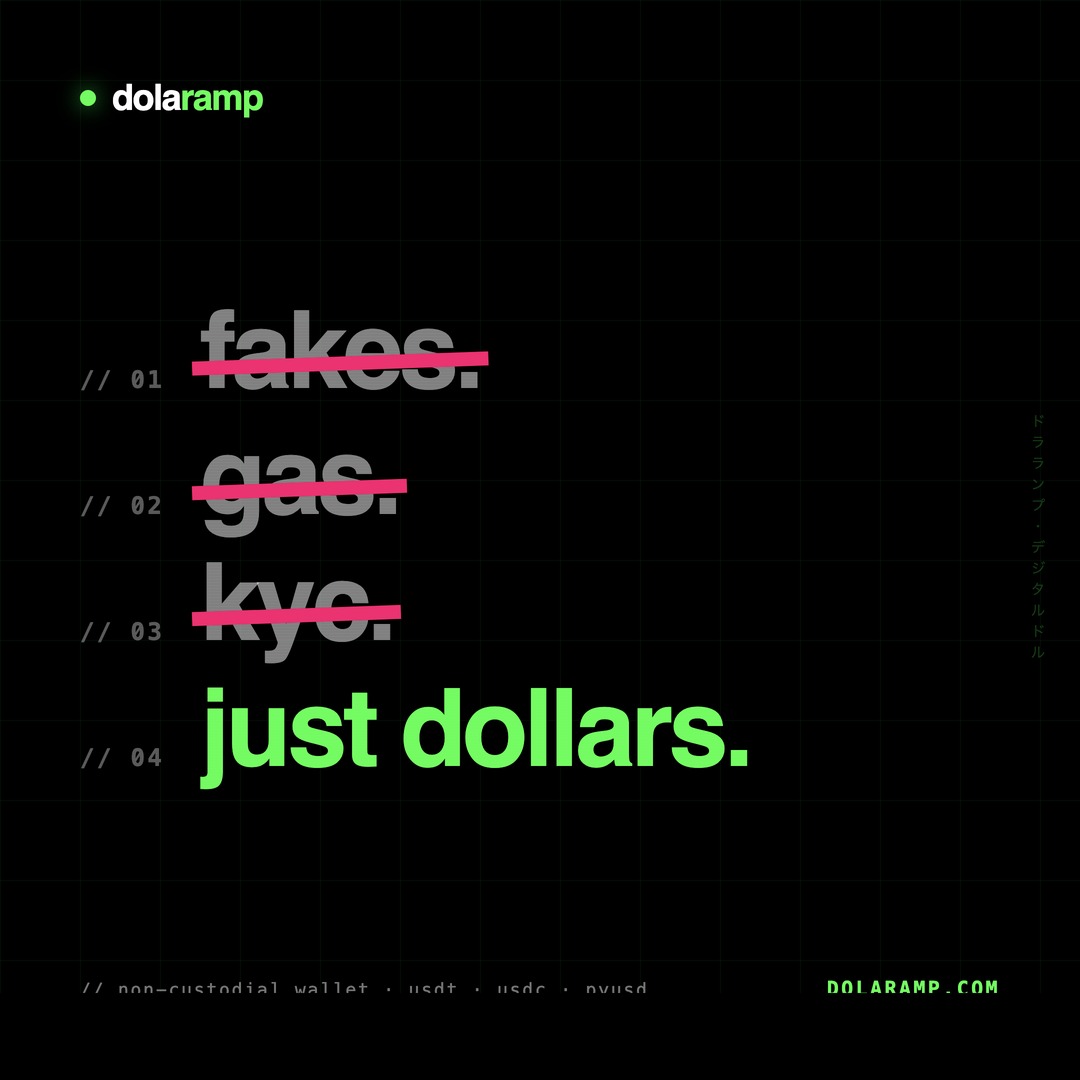 Manifesto da DolaRamp: sem fakes, sem gas, sem KYC, so dolares