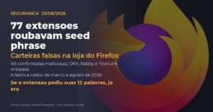 Extensões falsas de carteira no Firefox roubavam seed phrase e chaves privadas