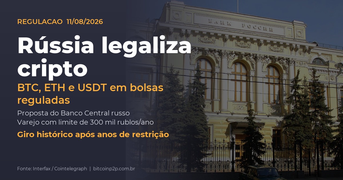 Rússia legaliza Bitcoin, Ethereum e USDT para negociação em bolsas reguladas