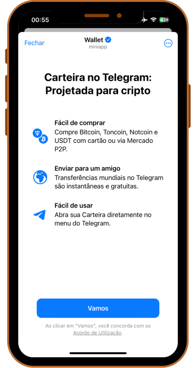 Ativando carteira do telegram para receber airdrops BITCOINP2P