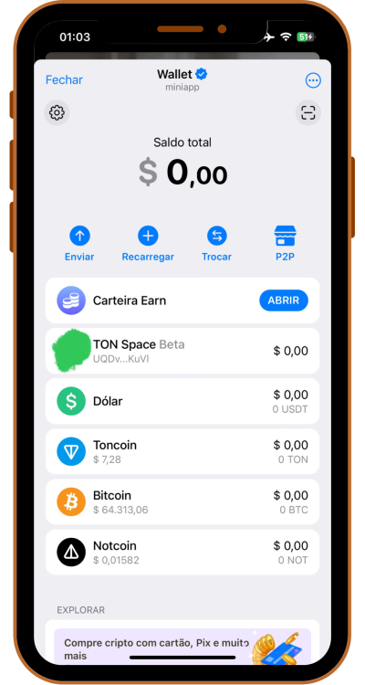 Ativando carteira do telegram para receber airdrops BITCOINP2P